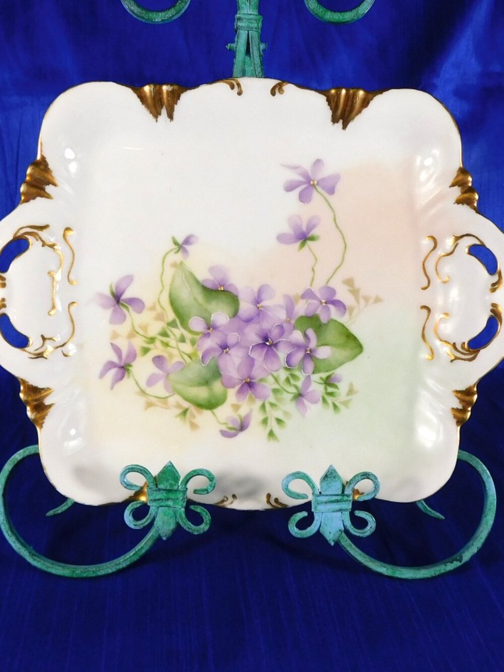 Theodore Haviland Hand Painted Porcelain Vanity Tray with Purple Flowers # 25822